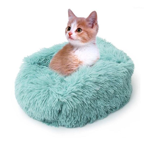 

xs/s/m/l round plush dog bed dog mat winter warm sleeping cats nest soft long plush pet cushion portable pets supplies washable1