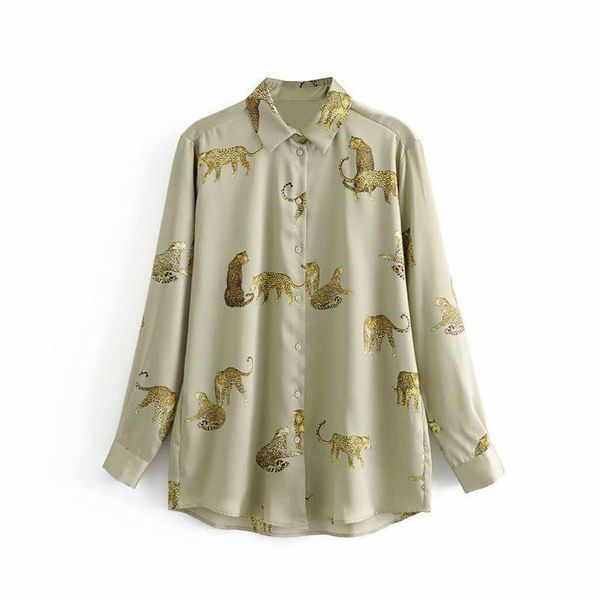 

leopard stylish shirt female blouseplus size lady blouses blusas collar office fashion women long sleeve turn-down vintage, White
