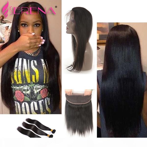 

7a unprocessed virgin brazilian hair with closure lace frontal closure with bundles straight human hair with frontal buy human hair, Black;brown