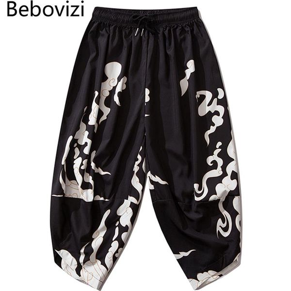 

bebovizi thin japanese print kimono pants women men samurai black harem pants loose elastic waist asian cosplay trousers, Red