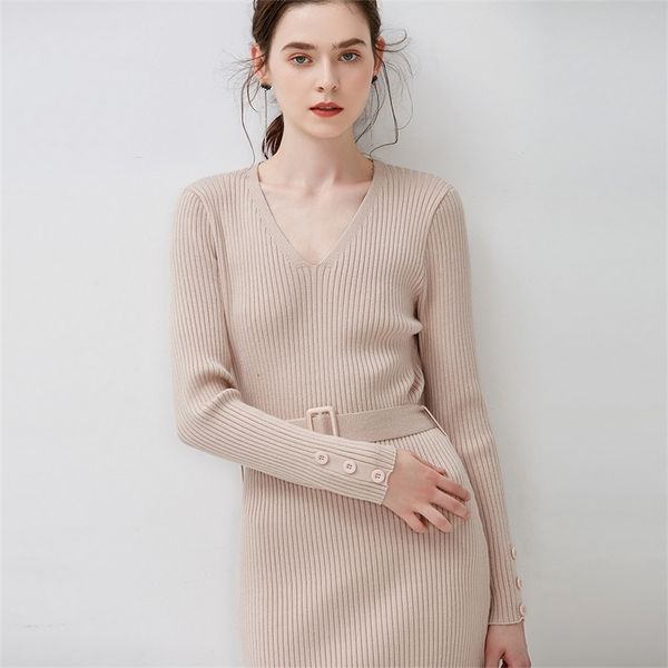 

autumn winter women long fashion knitted casual pullover sweater dress warm sleeve lady cloth ctkj, White