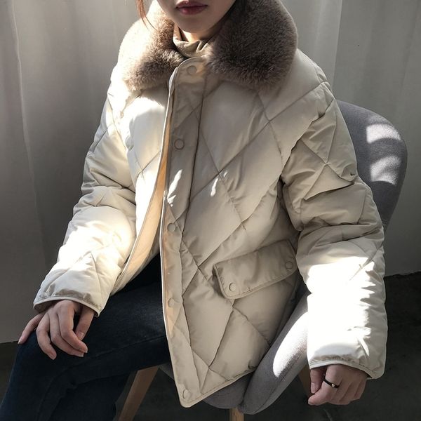 

2021 new female winter natural skin nice collar parka vogue white down snow jacket outwear 4ics, Black