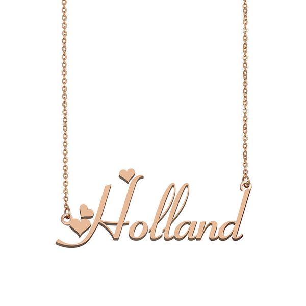 

holland name necklaces pendant custom personalized for women girls children friends mothers gifts 18k gold plated stainless steel, Silver