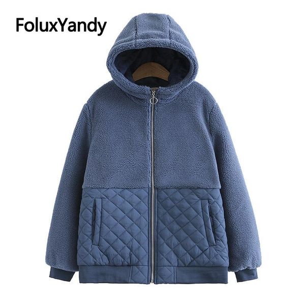 

patchwork casual women's parka hooded winter coat warm thick outerwear loose plus size parkas kkfy5185, Black