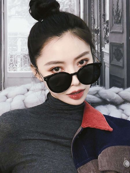 

sunglasses women's big round frame black korean thin face sunglasses trendsetter driving polarizer street shooting eyes, White;black