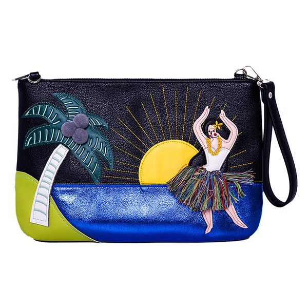 

women leather patchwork embroidery envelops chain shoulder bag satchels bag casual clutch bags braccialini style cartoon hawaii