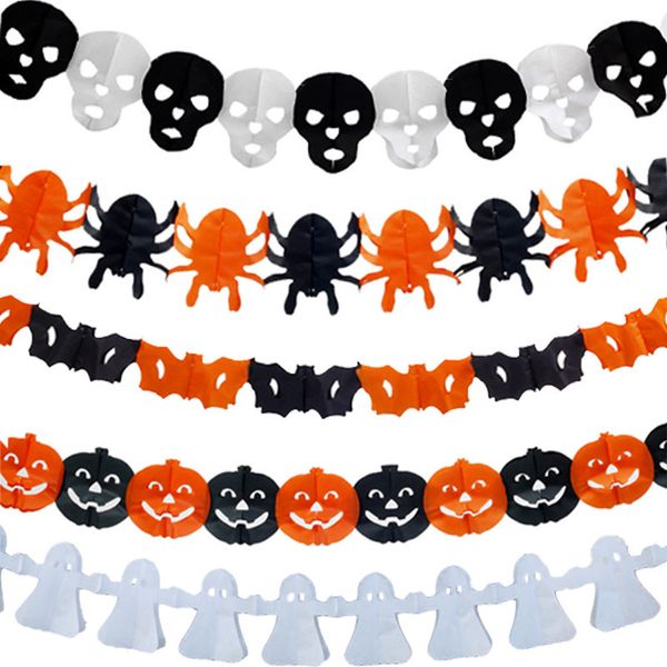 

3m halloween decoration paper banner pumpkin skull ghost spider paper chain halloween party decoration prop pull flags 8 styles