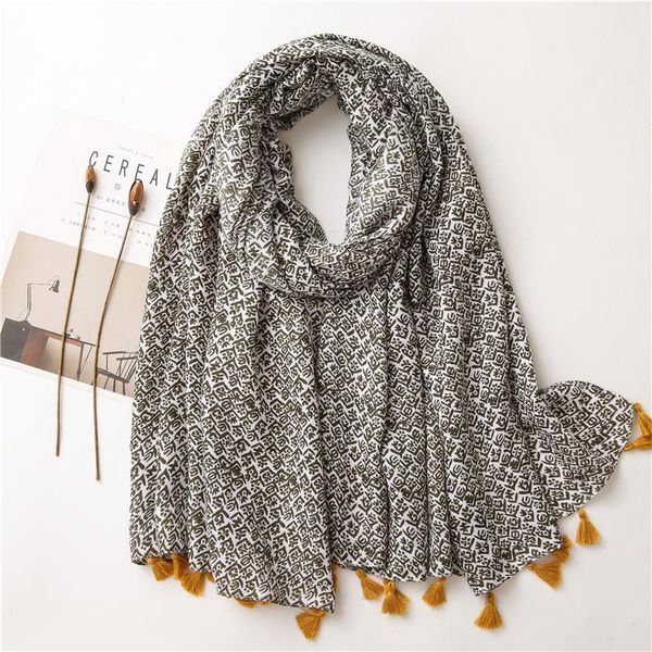

scarves 2021 cotton geometry print tassel shawls women long geometric pattern scarf wrap hijab, Blue;gray