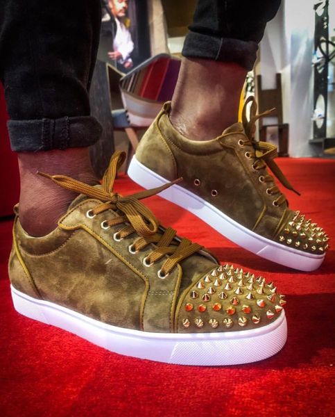 

original box] brands designer men's low spikes red bottom sneakers junior women's outdoor sports casual flats dress party wedding, Black