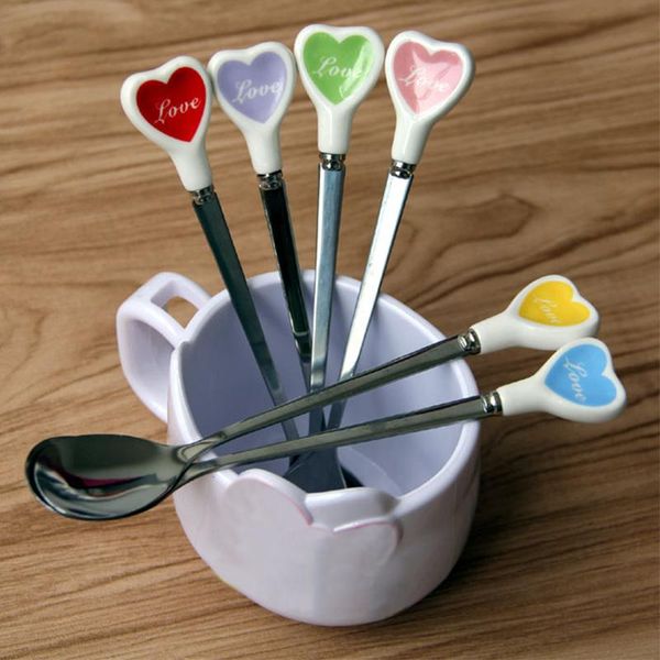 

spoons 2021 heart shape stainless steel coffee teaspoons dessert sugar long handle spoon ice cream yogurt kitchen tool