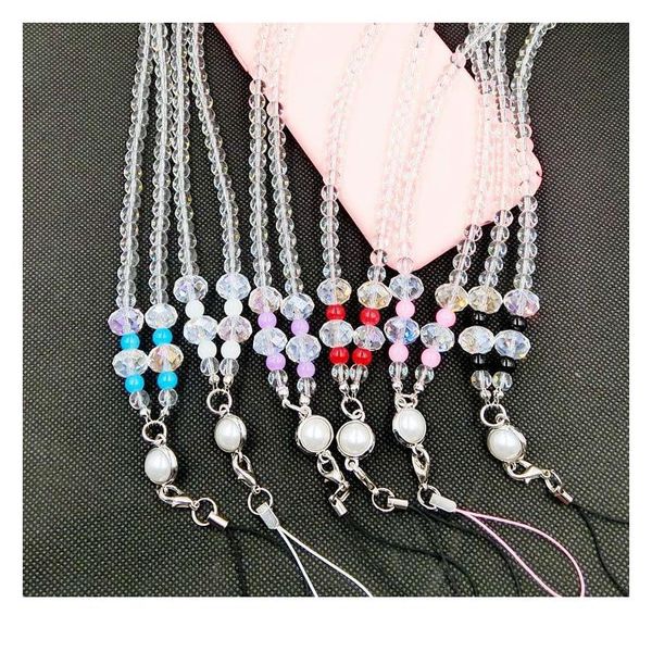

shellnail crystal lanyard mobile phone hanging chain rope neck crystal transparent pearl strap handmade trend bling bead qyldgv
