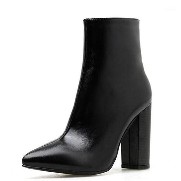 

women's shoes high heel pu slip on square heel shoes 11.5cm pointed toe women's boots1, Black