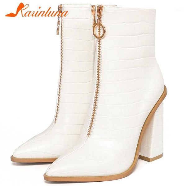 

boots brand shoes woman pointed toe zippe square thick heels solid stone pattern classics female autumn boots1, Black