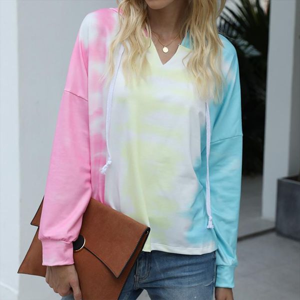 

womens tie dye hoodies long sleeve hoodie spring drawstring streetwear hooded sweatshirts female 2020 fashion casual lady, Black