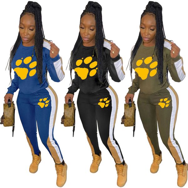 

spot 2021 street european and american women's printed long-sleeved sports trousers two-piece suit, White