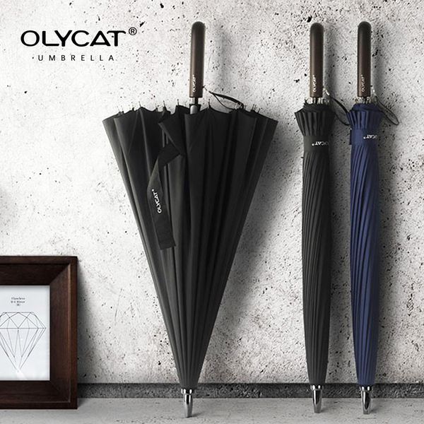 Olycat 24k прямой длинный зонтик ветрозащитный сильный деревянный ручка дождь зонтик женщин мужчины бизнес бренд Glassfiber Paraguas 201112