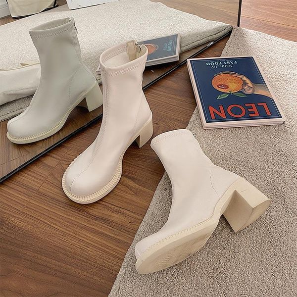 

fashion motorcycle boots women shoes pu leather zipper non-slip short boots ladies platform thick heels female solid black shoes