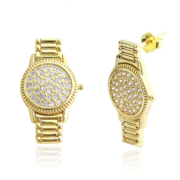 

sterling fashion temperament silver selling s925 ins personalized watch zircon earrings versatile popular earrings, Slivery;brown