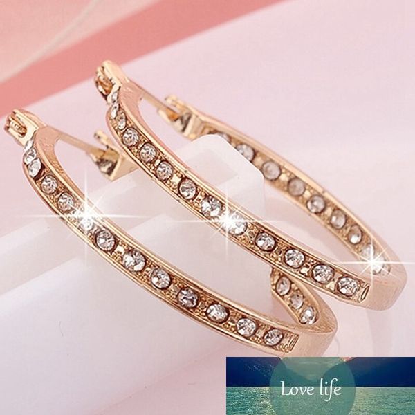 

fashion u shape rhinestone hoop earrings for women statement big silver/gold color round circle loop earring party gift jewelry, Golden;silver