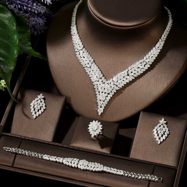 

hibride beauty leaf design luxury белого золото свадебных naija bridal цирконий ожерелье дубай платье комплект ювелирных изделия n-1487, Silver