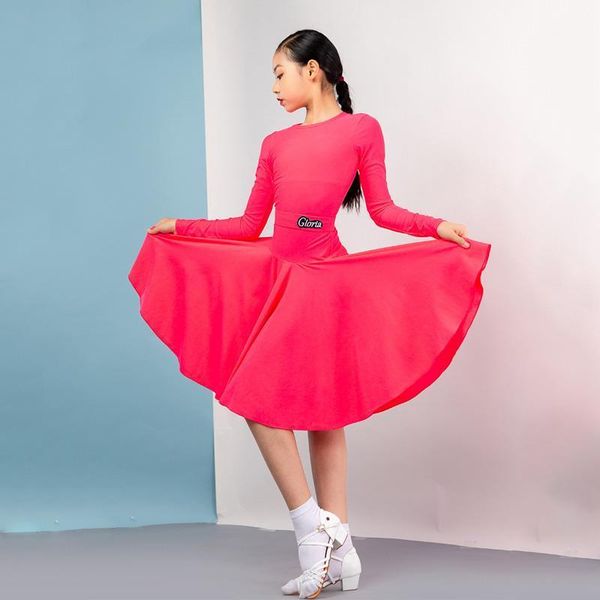 

latin dance dress for girls standard competition dresses long sleeve stage costume salsa dance outfit tap wear jl21941, Black;red