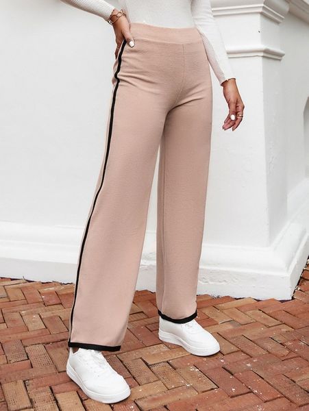 

contrast side seam fleece pants l9rg#, Black;white