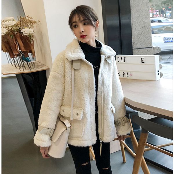 

2021 new mulheres faux casacos peles cordeiro fofo de inverno feminino oidz, Black