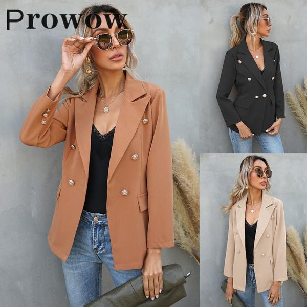 

prowow women elegant solid blazers spring autumn female casual streetwear long sleeve single button plus size blazer jackets, White;black