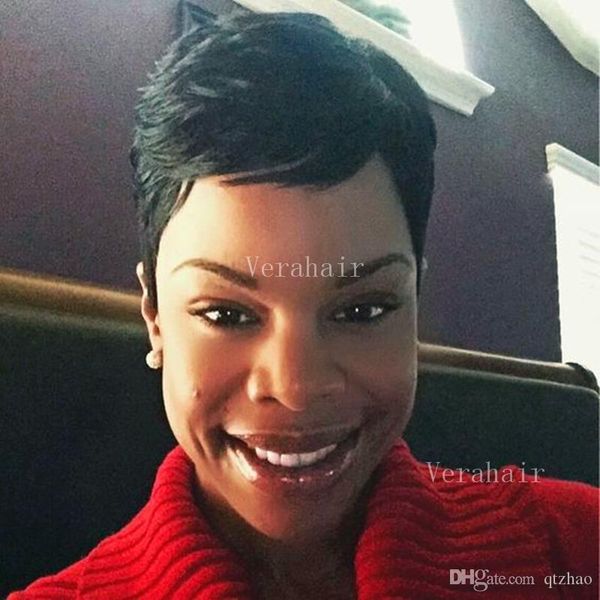 

new human hair baby cut wigs for black women lace front wig pixie very short full wigs short human cut hair wigs, Black;brown