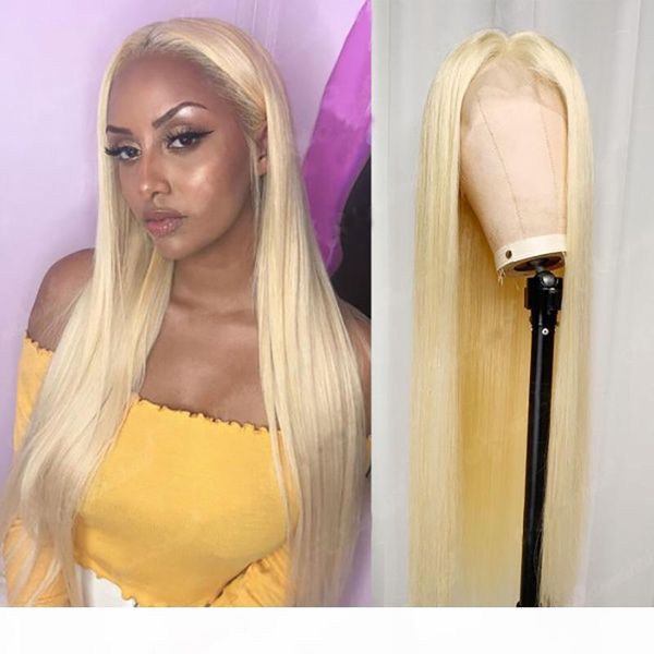 

silky straight glueless lace front human hair full lace wigs #613 130% density blonde wig with baby hair for black women remy hair, Black;brown