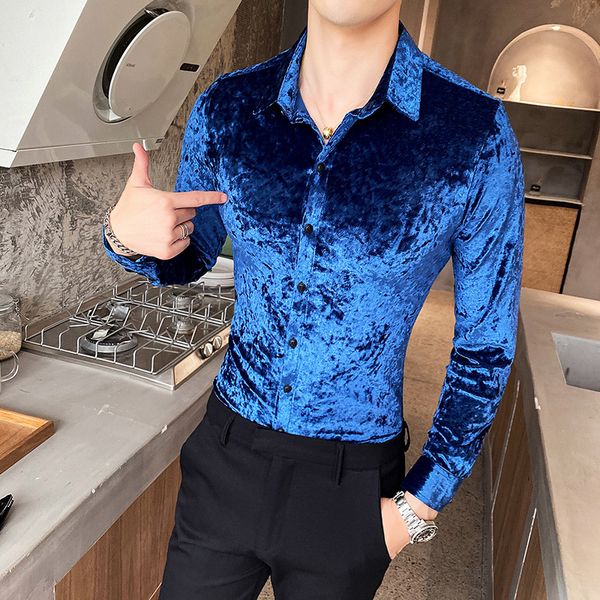 

autumn gold velvet shirt men's long-sleeved korean style trendy casual shirt youth tide brand handsome inch shirt men's clothes, White;black
