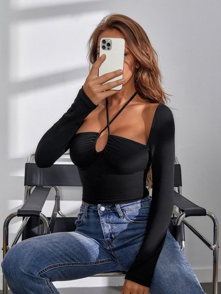 

solid crisscross front halter 54sz#, White