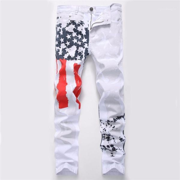 

men's jeans stars & stripes printed for men plus size 40 42 44 stretch denim men's pants straight slim jean homme1, Blue