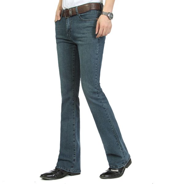 

men's jeans men's business casual pants male mid waist elastic slim boot cut semiflared four seasons bell bottom jeans 2638 220929, Blue