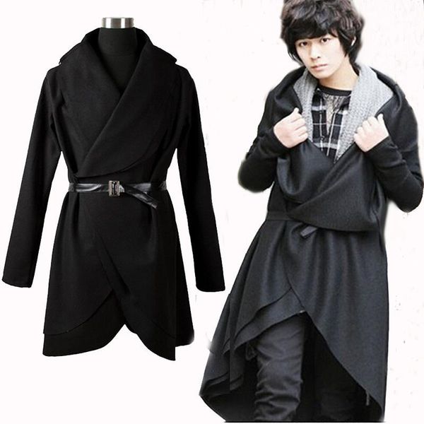 

avant garde mens fashion worsted shirts outwear jacket diabolic hooded cape coat cloak shawls for mens warm trench clothing1, Tan;black