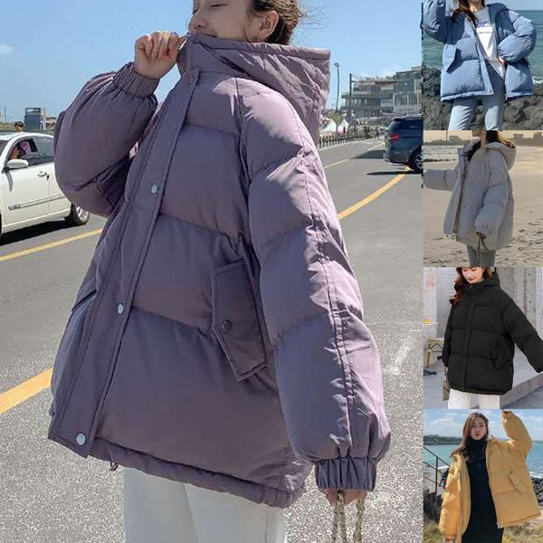 

women winter warm hoodie solid button zipper thicken down jackets coat outerwear brand new and 2021#35, Black;brown