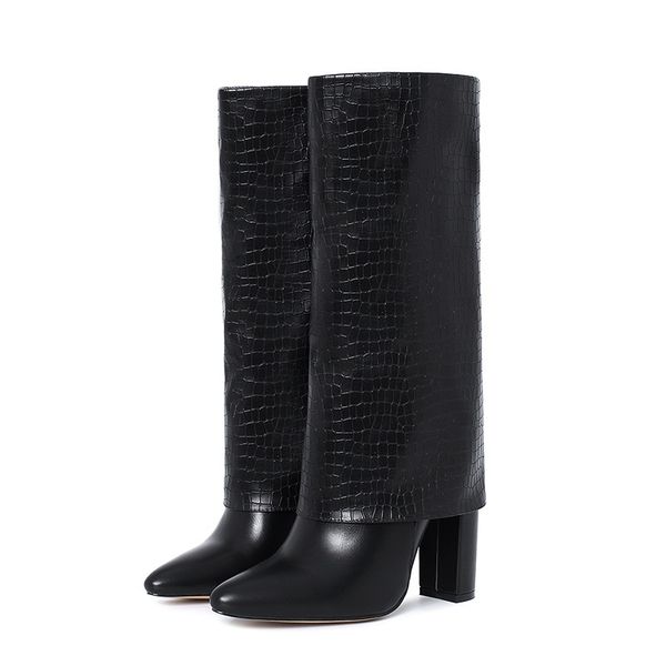 

2021 new fashionable knee-high for high heels woman fall concise winter boots long size 34-42 io8r, Black