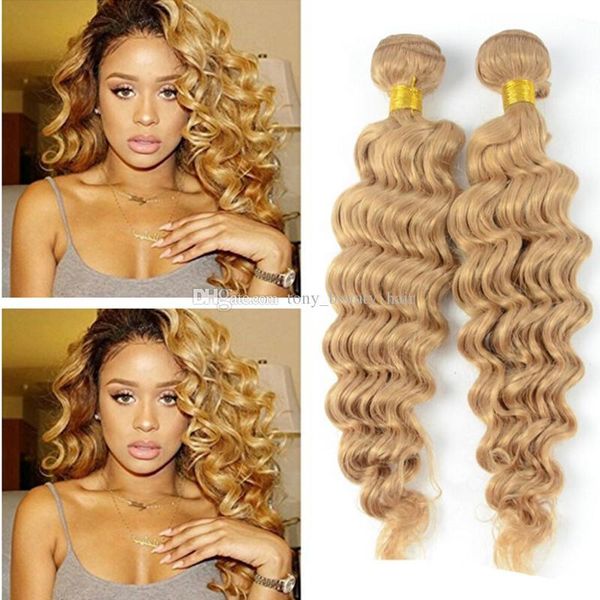 

9a #27 honey blonde russian deep wave virgin hair extensions 3pcs lot strawberry blonde remy human hair weave weft 3 bundle deals, Black