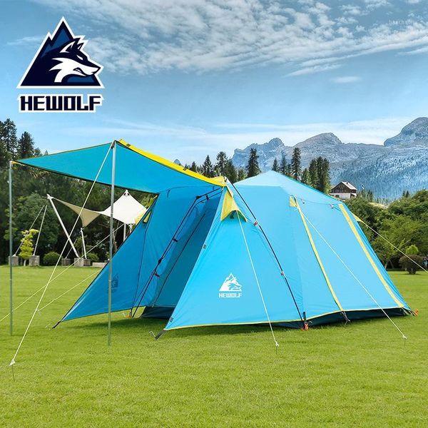 

tents and shelters hewolf outdoor one-bedroom one-livingroom multi-person big tent wild camping waterproof automatic four-door camping1