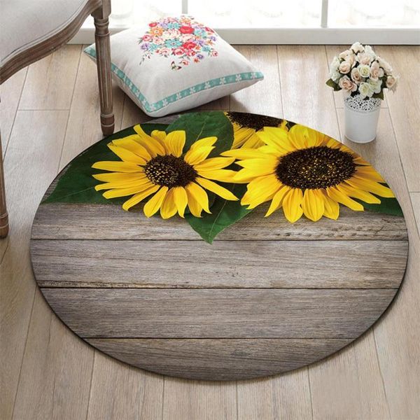 

bath mats round living room floor area rugs kitchen bedroom carpets bathroom non-slip cushion home study door mat sunflowers on wood board1