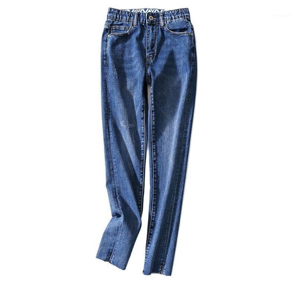 

women jeans pants spring and summer new tight high waist stretch slim fit was thin nine points small feet jeans children1, Blue