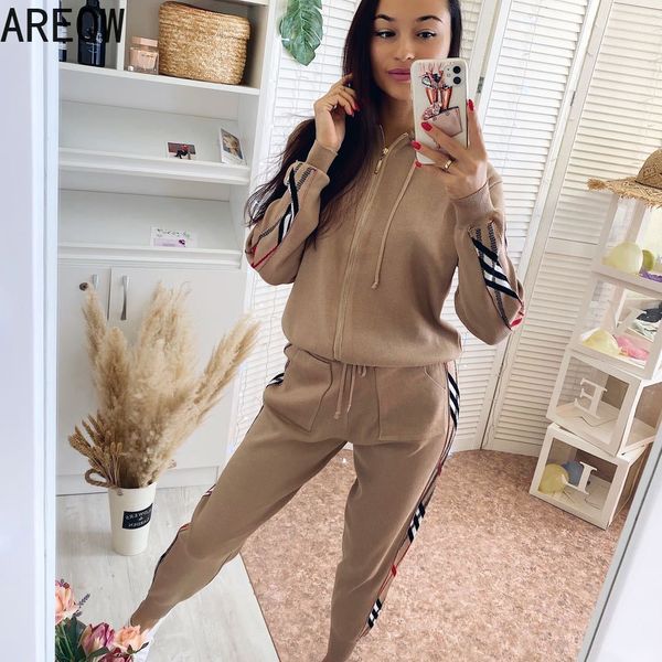 

casual tracksuits women female new autumn fashion slimming knitted hooded sweater two-piece set 2piece set women 201104, Gray