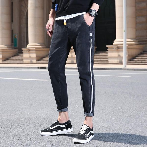 

hcxy brand 2020 autumn classic mens ankle-length jeans brand denim pants for men stretch loose style denim trousers male, Blue