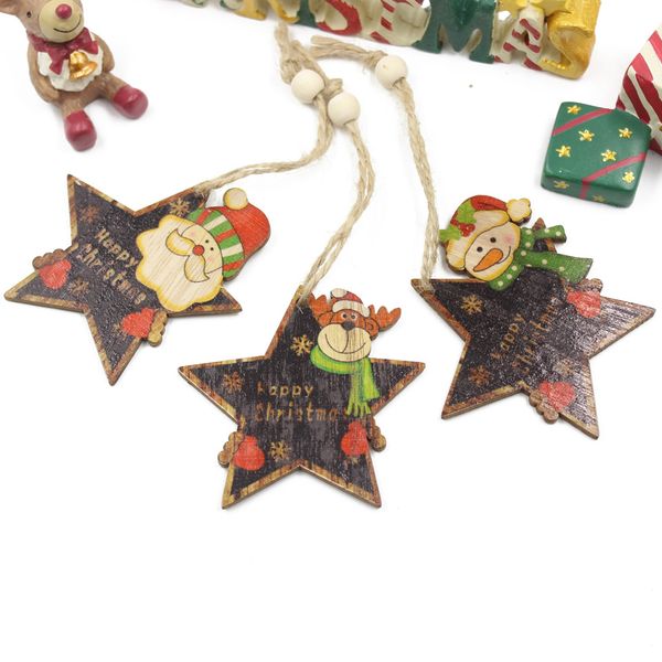 

2020 christmas new decoration factory direct christmas star wooden sign christmas tree decoration printing wooden pendant wooden crafts 3pcs