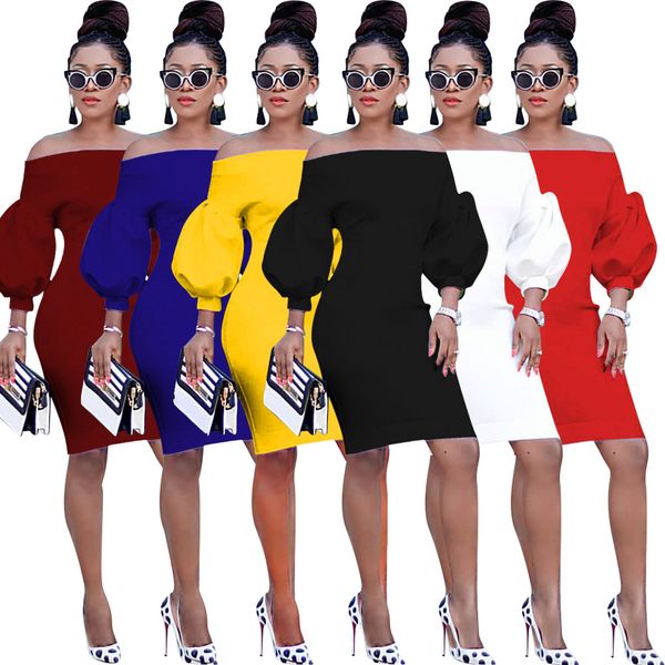 

new spot 2021 european and american women's fashion shoulder-length lantern sleeve dress women, Black;gray