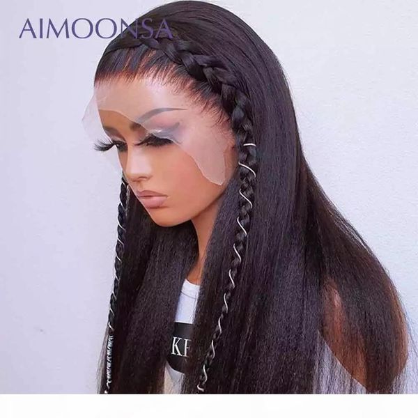 

30 inch kinky straight 13x4 lace frontal wig human hair wigs synthetic lace front wig italian yaki lace wig for africa women, Black;brown