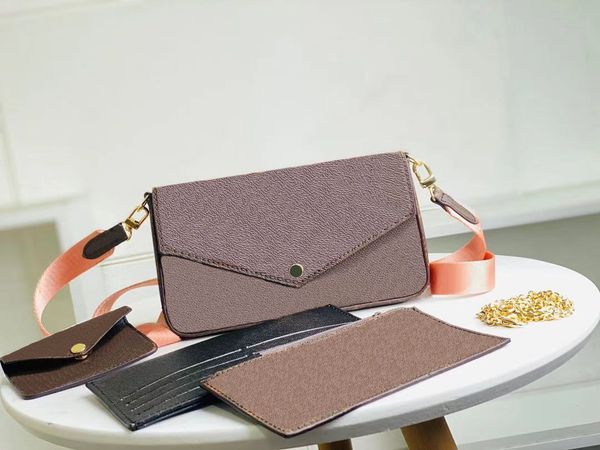 

2020 fashion women bag brown letter 3 in 1 strap bag genuine leather credit card wallet cross body purse shoulder flap bag tote
