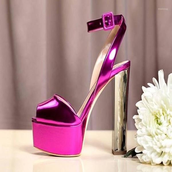 

sandals selling chunky heels peep toe high platform purple patent leather patchwork dress shoes ankle strap party shoes1, Black