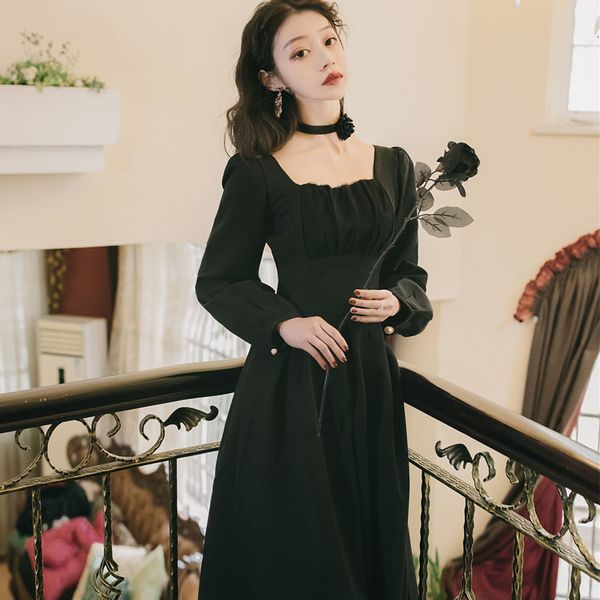 

2021 new party women long elegant dress black lady evening korean fashion one-piece high waist new women's clothing autumn wxuk, Black;gray