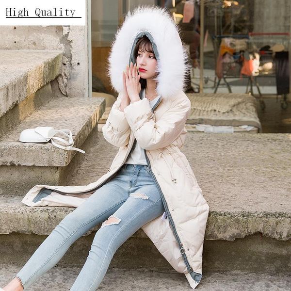 

women's down & parkas 2021 brand jacket female winter real fur hooded duck coat women long warm clothes thick parka 19609, Black